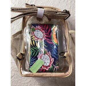 Clear Mini Backpack With Beige Trim & Tropical Print Pouch Set*NWOB